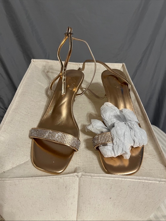 Cuccoo Shoes - Metallic Rose Gold Rhinestone Strap Ankle-Tie Heels